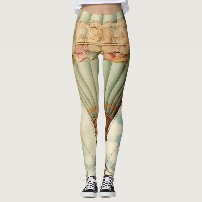 Legging Vintage Steampunk Blue Hot Air Balloon (Frente)