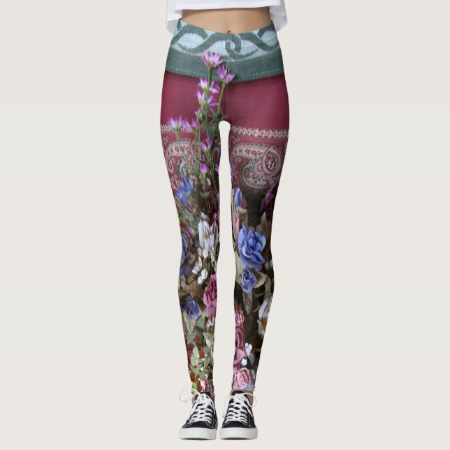 Legging Vintage Teapot Floral com NOME (Frente)