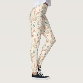 Legging Vintage Tiny Bunny Faces with Roses Pattern