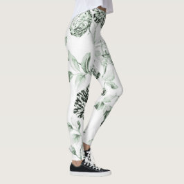 Legging Vintage Toile floral botânico No.2 do verde da