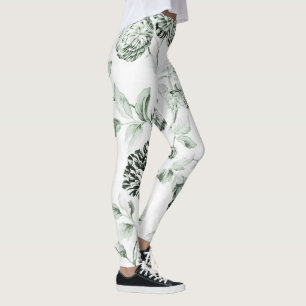 Legging Vintage Toile floral botânico No.2 do verde da