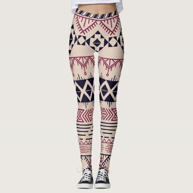 Legging Vintage tribal asteca, padrão étnico. (Frente)