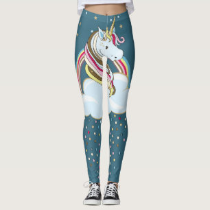 Legging Vintage Unicorn: Ilustração de Nuvens do Arco-Íris