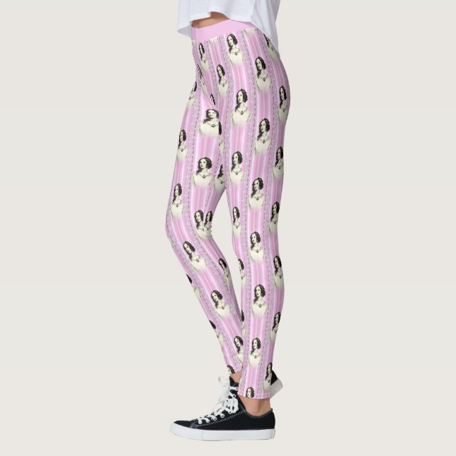 Legging Vintage Victorian Pink Cameo Pattern Yoga (Esquerda)