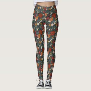 Legging Vintage vitoriosa florais verdes escuros