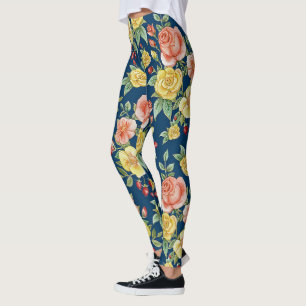 Legging Vintage Watercolor Floral Rosas Fundo  