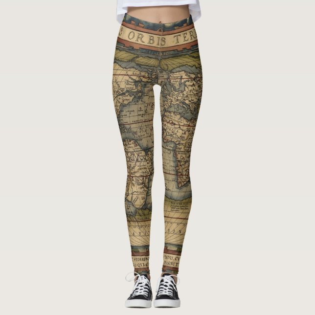 Legging Vintage World Map Atlas Histórico (Frente)