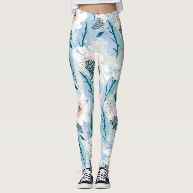 Legging Vintagem Floral Pintada À Mão Negra (Frente)