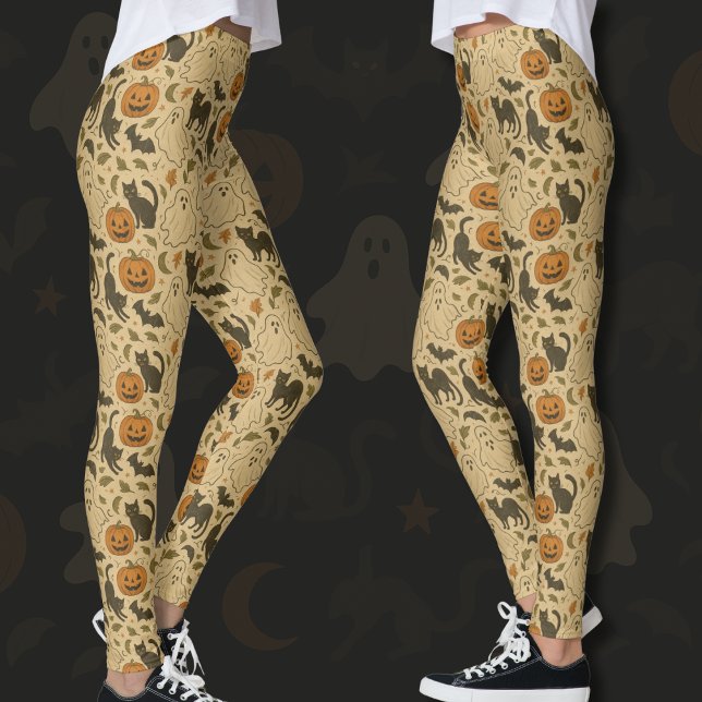 Legging Vintumn Ghosts & Black Cats Halloween (Criador carregado)
