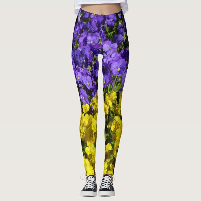 Legging Violas roxas e amarelas coloridas (Frente)