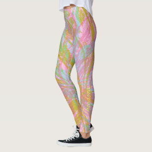 Legging Violeta Rosa-Rosa abstrato Dourada