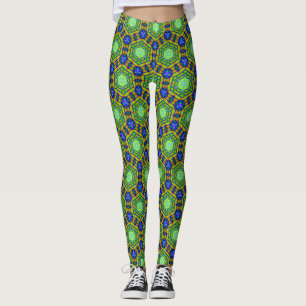 Legging Visão do Hexágono Verde Azul Geometria