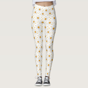 Legging Visitas Brancas Brilhantes com Centros Amarelos