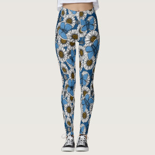 Legging Visitas, flores brancas silvestres e borboletas az