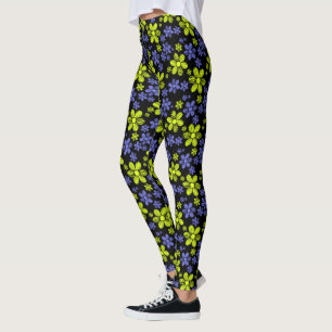 Legging Visitas roxas e amarelas com fundo preto