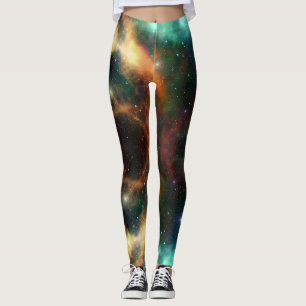 Legging visto ativo de giro azul verde nebulosa