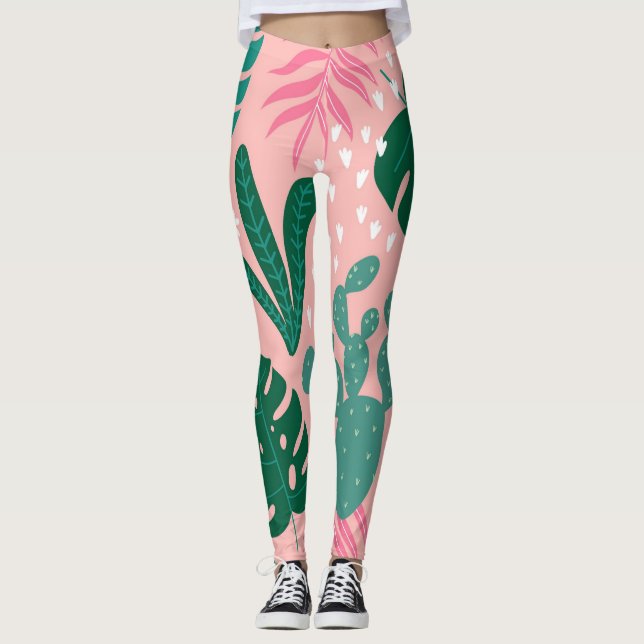 Legging Visto botânico impressão ativo rosa moderno (Frente)