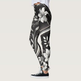 Legging Visto Gym Floral Negro e Branco