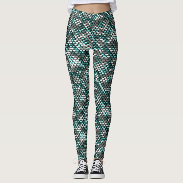 Legging Visual de Lantejoulas Prata e Azul (Frente)