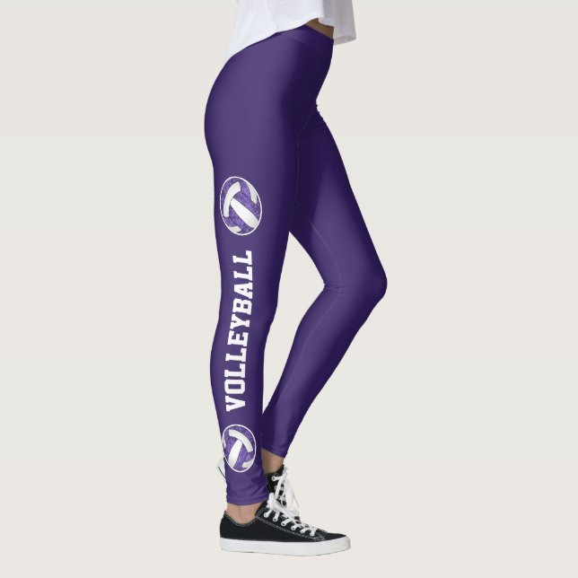 Legging Volicbolas brancas roxas com texto para cima (Direita)