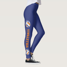 Legging Volicbolas cor-de-laranja azul com texto na perna