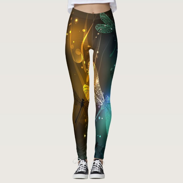 Legging Voo luminoso verde de libélula (Frente)