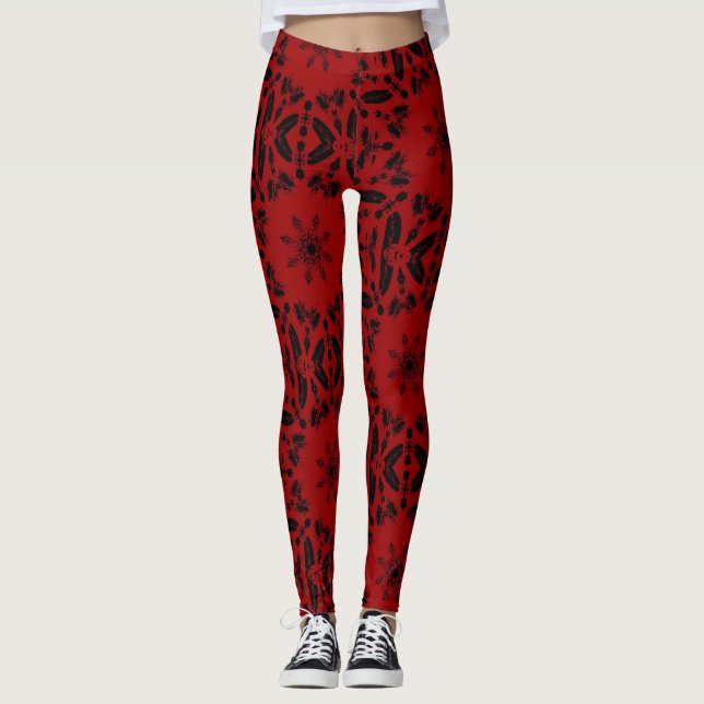 Legging Vozes de gatinho design negro vermelho-sangue (Frente)