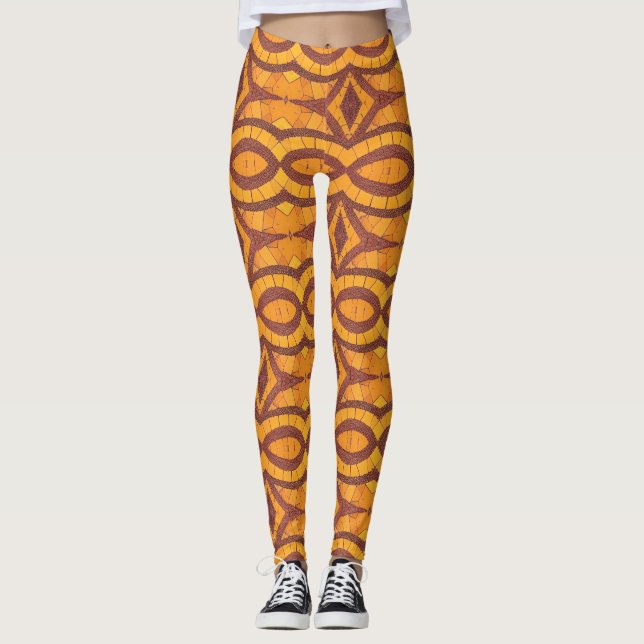 Legging Vozes ouro geométricas curvas design castanhas gat (Frente)