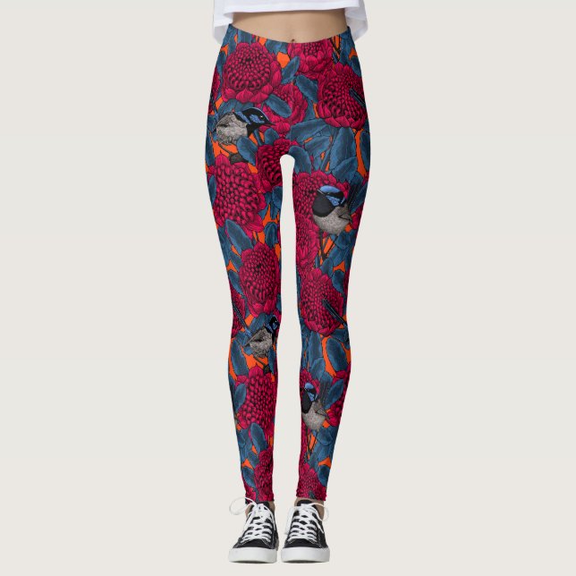 Legging Waratah Vermelho e forras-de-fada (Frente)