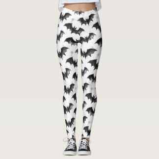 Legging Watercolor Bats in Flight Halloween Pattern