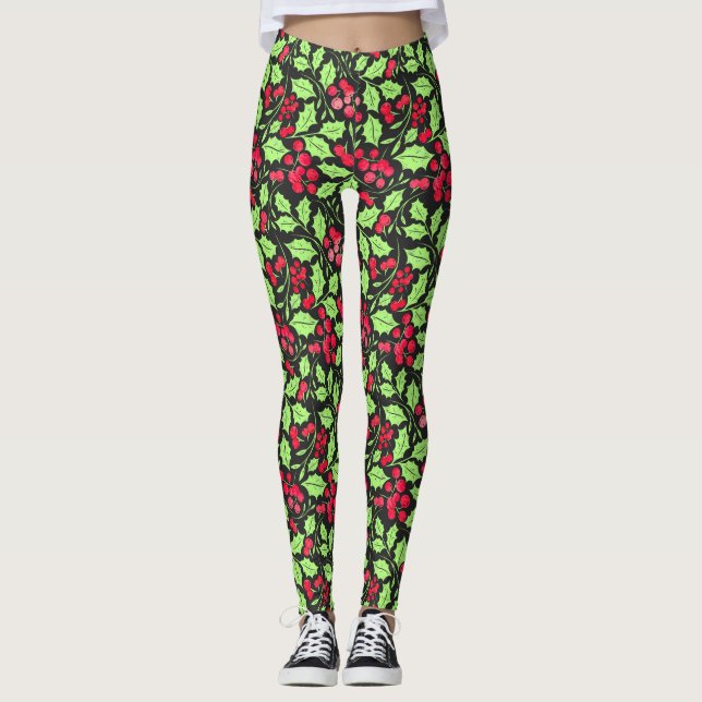 Legging Watercolor Holly e Berries (Frente)