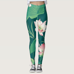 Legging Watercolor lotus: flores sem costura vindimas.