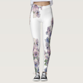 Legging Watercolor Painted Pansy Flower