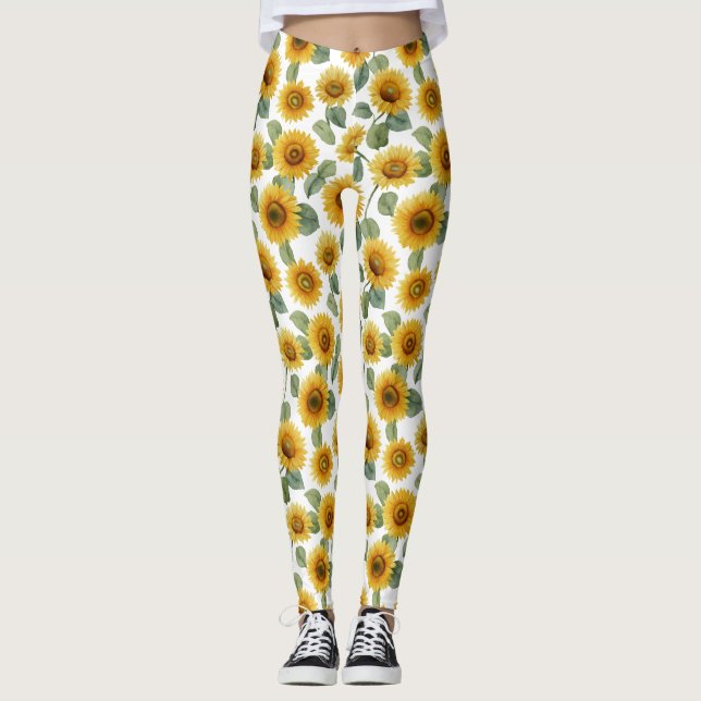 Legging Watercolor Sunflower Floral Pattern (Frente)