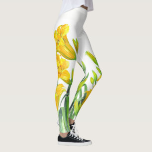 Legging Watercolor Yellow Day Lily Floral Art