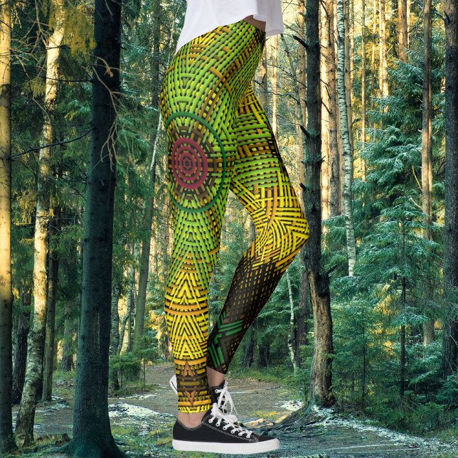 Legging Weave Mandala Green Yellow e Red (Criador carregado)