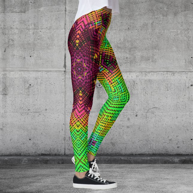 Legging Weave Mandala Verde Laranja e Rosa (Criador carregado)