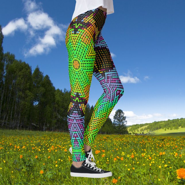 Legging Weave Mandala Verde Laranja e Roxo (Criador carregado)