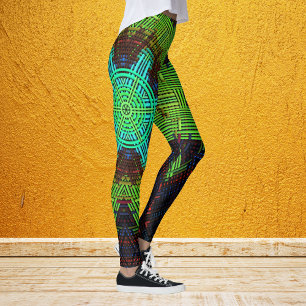 Legging Weave Mandala Verde Vermelho e Azul