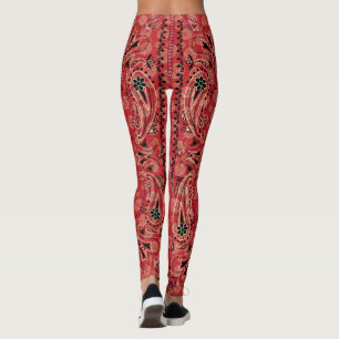 Legging Western Paisley Red Bandana Impressão Cowgirl