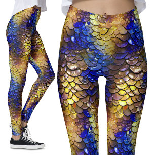 Legging Wet parece Blue Dourado Scales Fantasy Dragão Sere