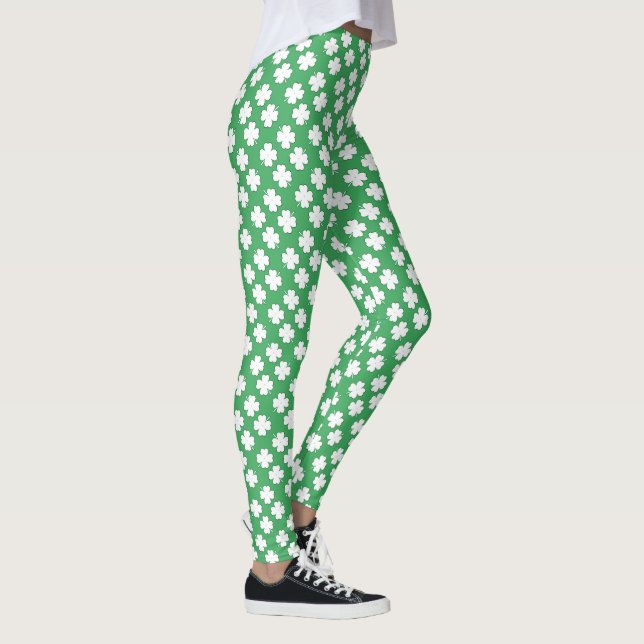 Legging White 4 Leaf Clover Patterin on GREEN (Direita)