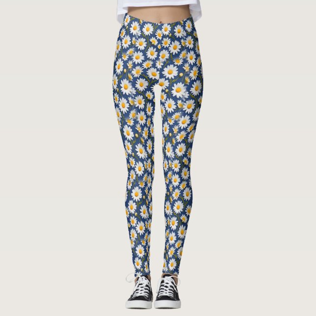 Legging White English Daisies on Blue (Frente)