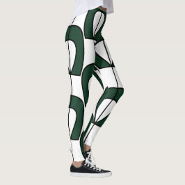 Legging White Green Modern Geométrico Divertido