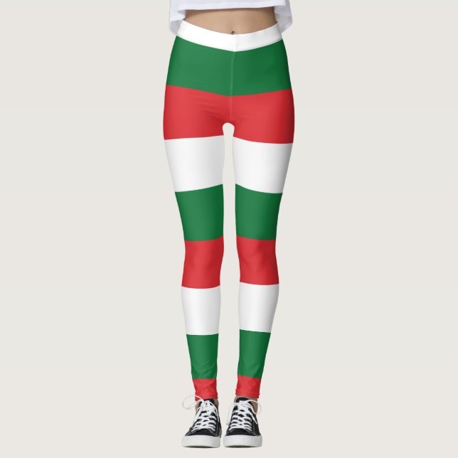Legging White Green Red Stripes Funky Natal (Frente)