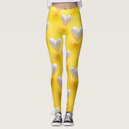 Legging White Pearl Hearts on Yellow