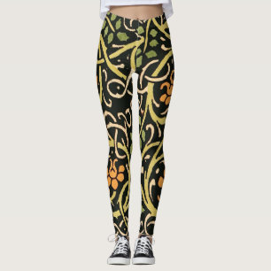 Legging William Morris Black Floral Art Impressão Design