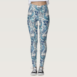 Legging William Morris Blue Cream Padrão Floral