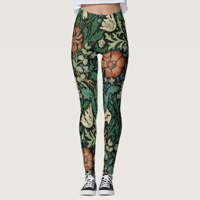 Legging William Morris Compton Floral Art Nouveau Pattern (Frente)