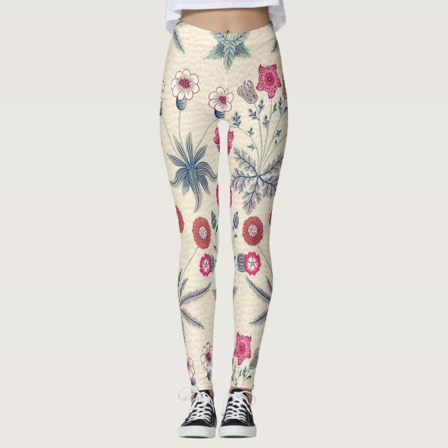 Legging William Morris Daisy Padrão Floral Laranja Vermelh (Frente)